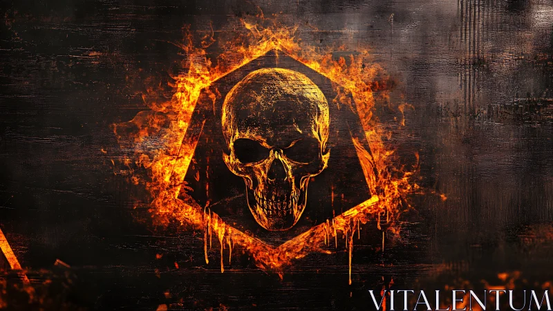 Incandescent skull emblem framed by hexagonal flaming perimeter