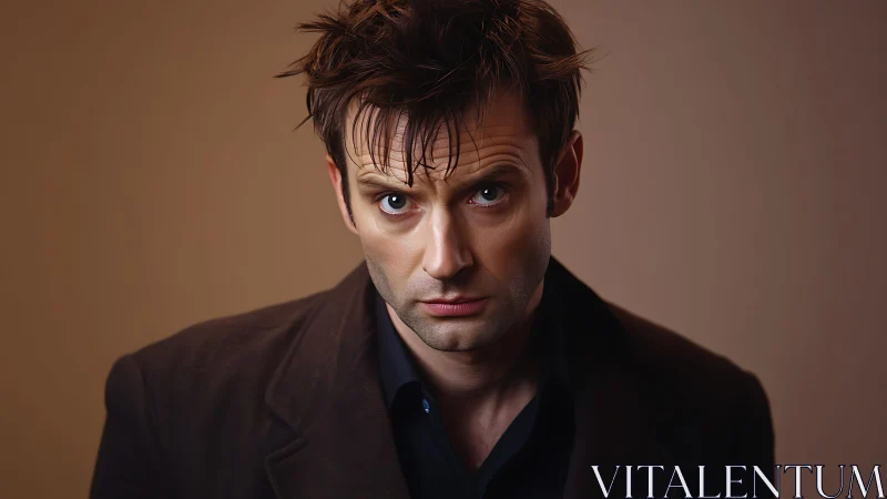 Moody male portrait under soft studio lighting focus face.