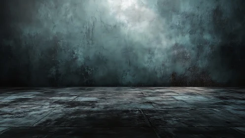 Moody concrete interior glows with cold cinematic light