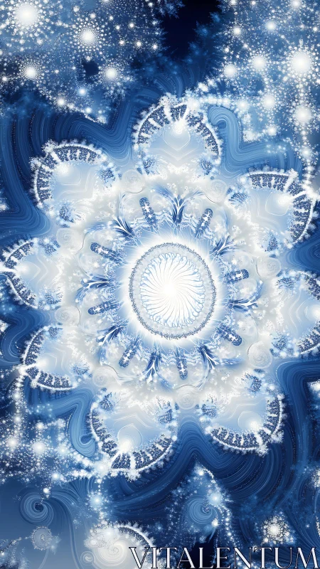 Blue radial fractal pattern with luminous central structure.