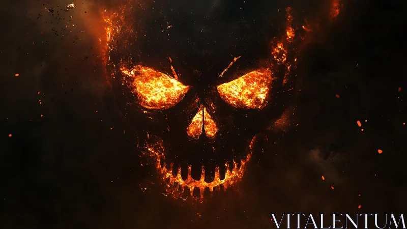 Fiery skull shape emerges from dense black smoke field