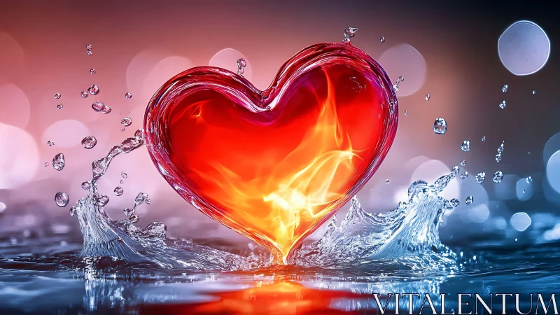 Luminous Heart Engulfed in Flame and Water Splash.