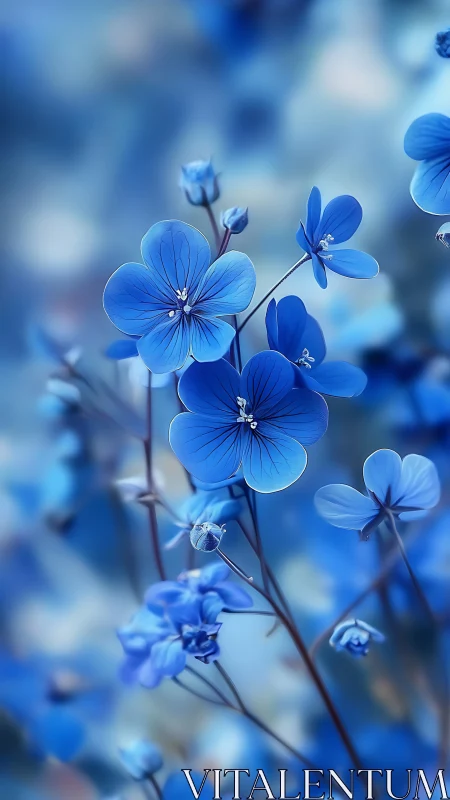 Blue Flax Flowers with Selective Focus Detail