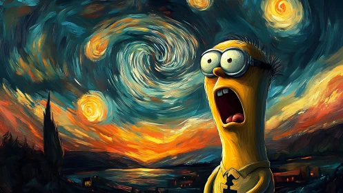 Hybrid cartoon specter under turbulent postimpressionist sky.