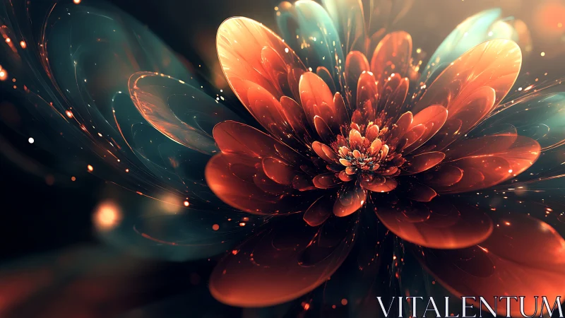 Digital macro render depicts layered abstract luminous flower