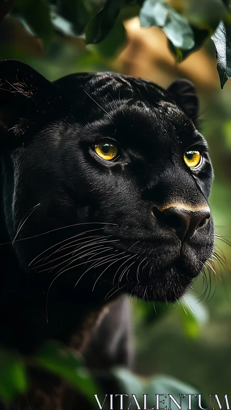 Piercing Golden Eyes of a Black Panther in the Jungle