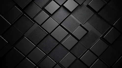 Black geometric 3D tiles forming layered abstract pattern.