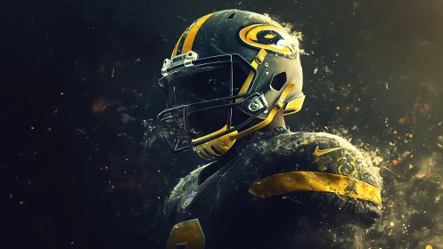 Digital render shows football player in helmet and uniform