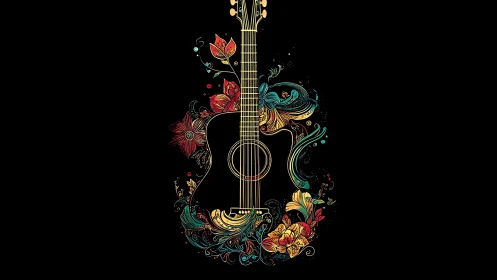 Floral guitar silhouette lets colorful music bloom softly