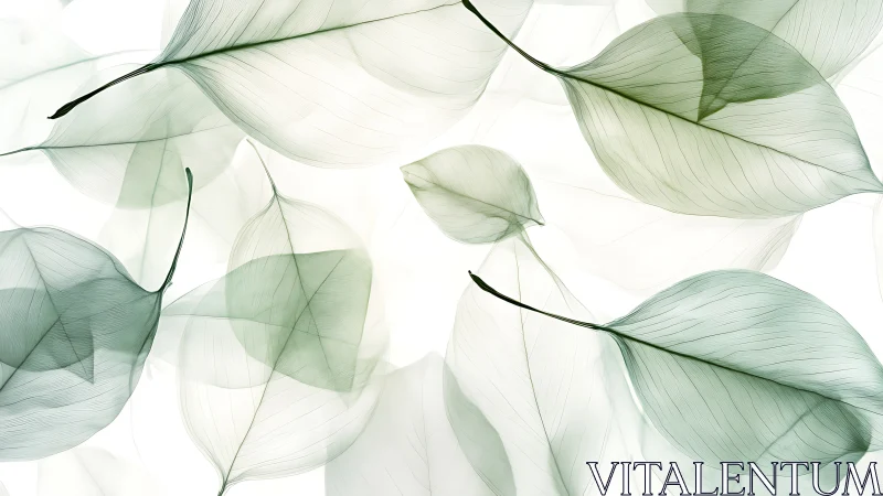 Transparent overlapping green leaves on white background.