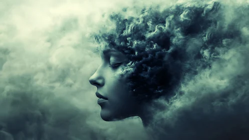 Cloudborn reverie of a silent face drifting in stormlight.