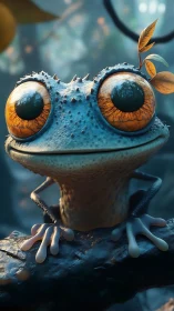 Curious blue frog shares a wide-eyed forest hello