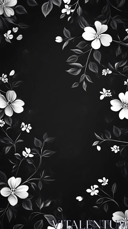 Elegant floral botanical design with white blooms against dark background