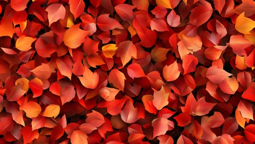 Autumn foliage pattern with layered red and orange leaves.