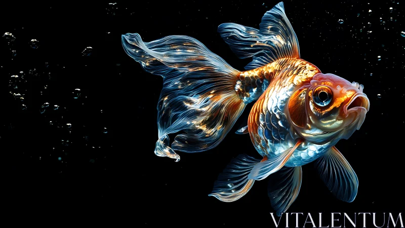 Goldfish glows underwater with translucent trailing fins.
