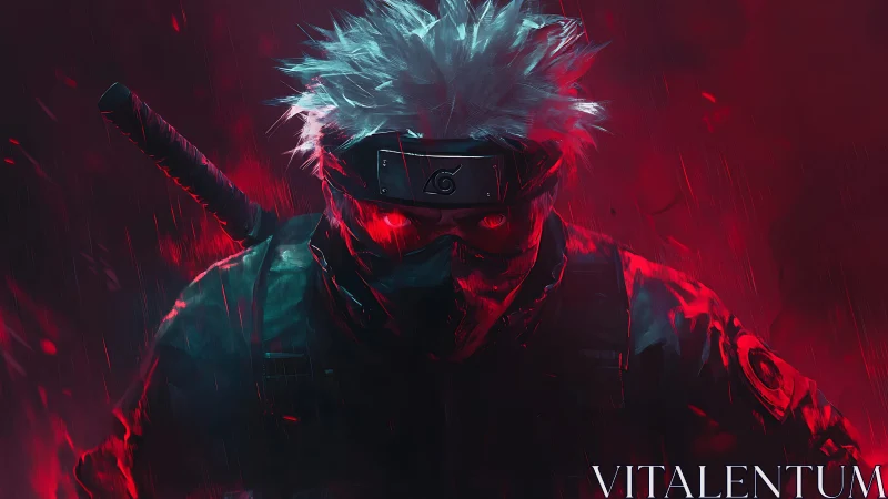 Storm-eyed masked shinobi ignites a crimson battlefield.