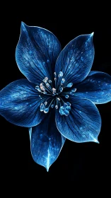 Blue botanical flower specimen with radiating stamens.