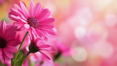 Vibrant Pink Gerbera Daisies with Selective Focus and Soft Bokeh Background.
