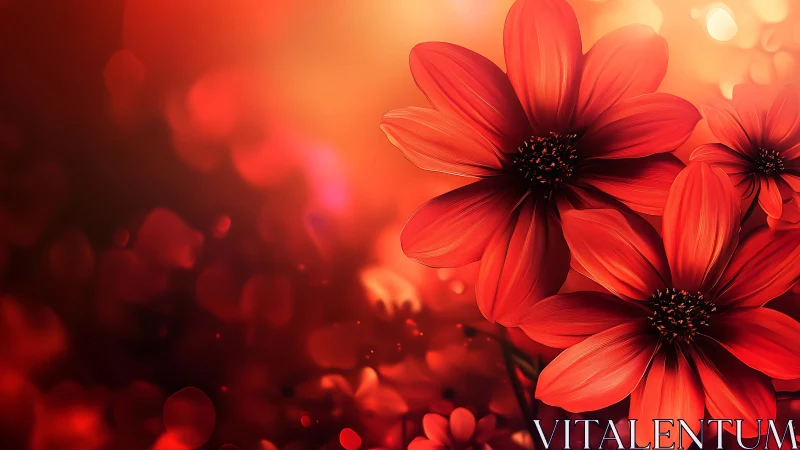 Red Dahlias in Warm Amber Light