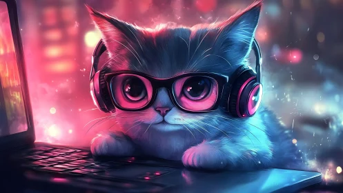 Neon-Infused Feline Subject: Digital Synthesis of Cyberpunk Aesthetic Elements.