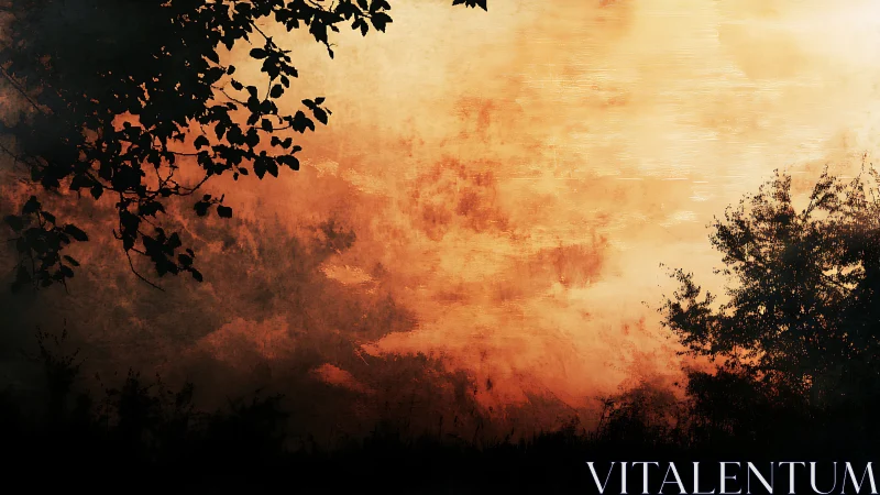 Nature's Dramatic Symphony: Golden Sunset Emerges From Smoky Forest.