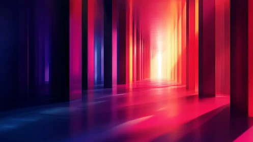 Luminous gradient corridor with vertical pillars and radiant core.