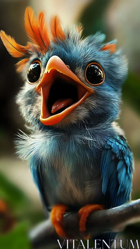 Photorealistic stylized blue songbird with expressive plumage.