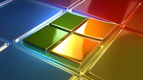 Glossy 3D Colorful Window Tiles in Futuristic Digital Art Style.