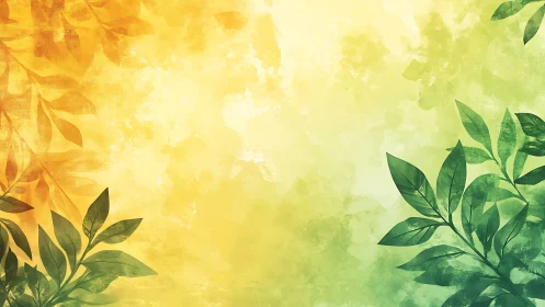 Sunlit green foliage drifts across warm watercolor haze.