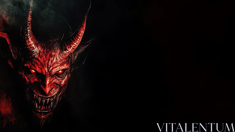 Demonic horned visage rendered with high contrast red luminance