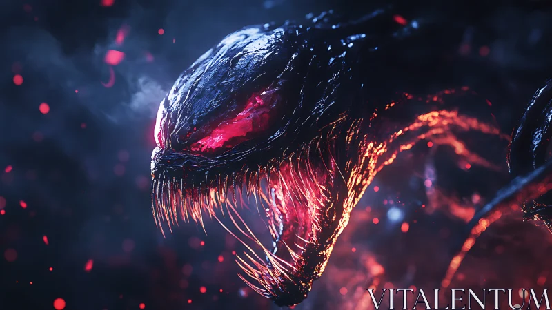 Digital painting of infernal alien predator in profile close-up.