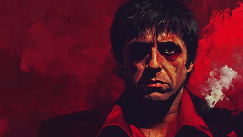 Chromatic portrait under high-contrast crimson illumination.