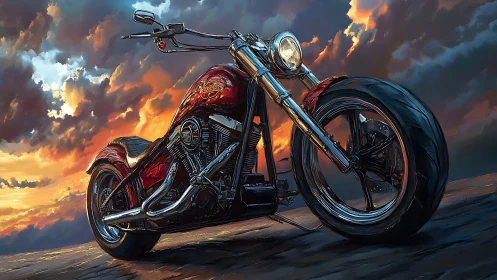 Sunset highway chopper in luminous digital brushwork.