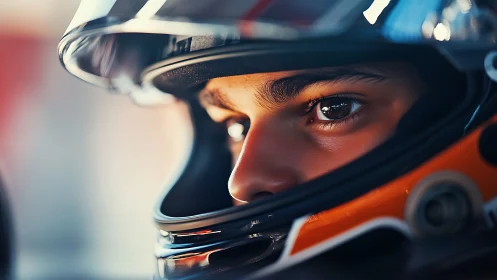 Focused racer’s eyes capture pre-race tension and speed