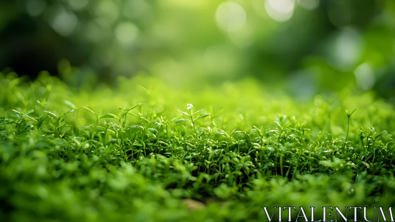 Close-up view isolates low-growing green ground vegetation