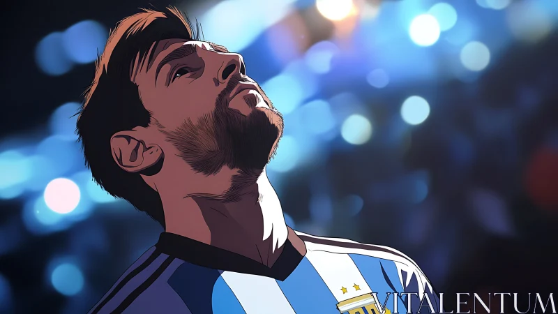 Soccer star portrait under stadium lights, stylized glow