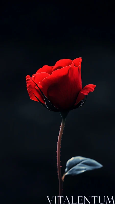 Crimson Rose Against Darkness: Studio Portrait Study.