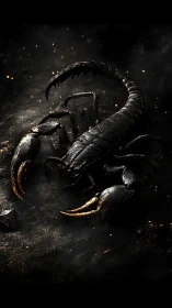 Macro study of armored black scorpion under ember-lit gloom