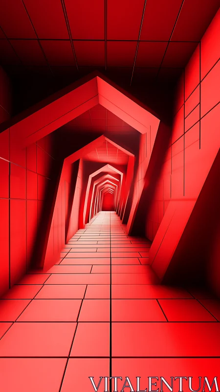 Geometric red tunnel extends in deep linear perspective