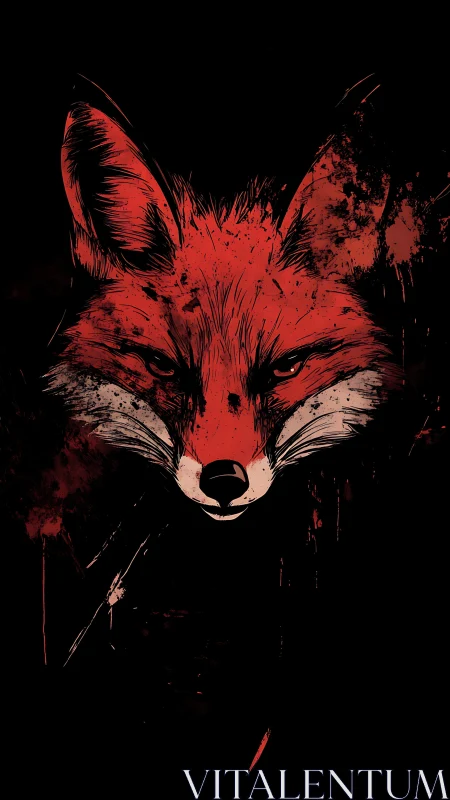 Red fox head illustration on black background in profile.