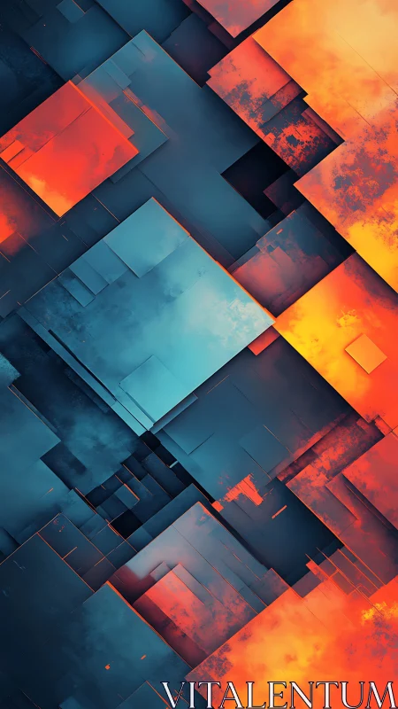 Thermal-gradient cubic strata in angular digital planes.