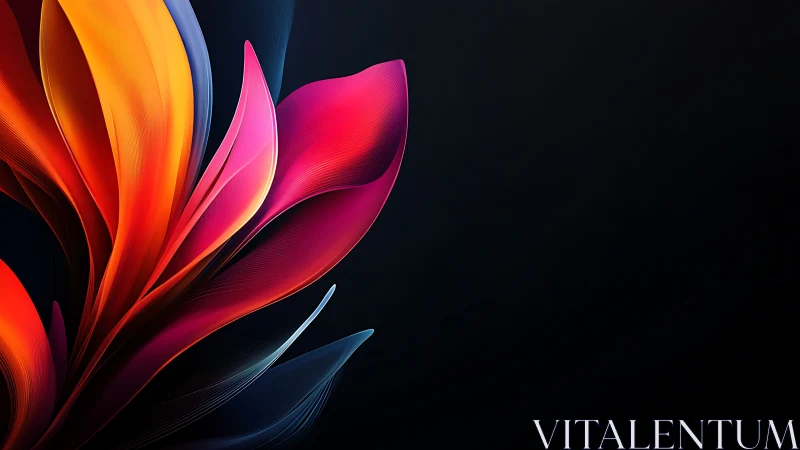 Colorful abstract petal forms curve over dark background