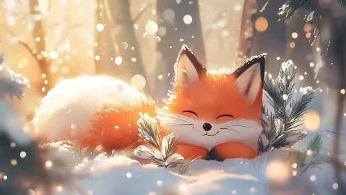 Digital fox illustration shows stylized animal in snowy forest