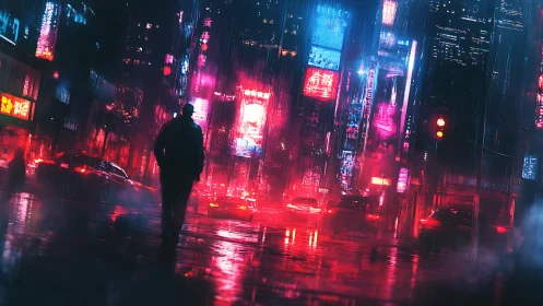 Nocturnal cyber-avenue under neon-saturated rainfall dynamics.