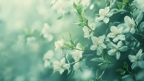 Delicate White Blossoms Bloom in Spring's Gentle Light