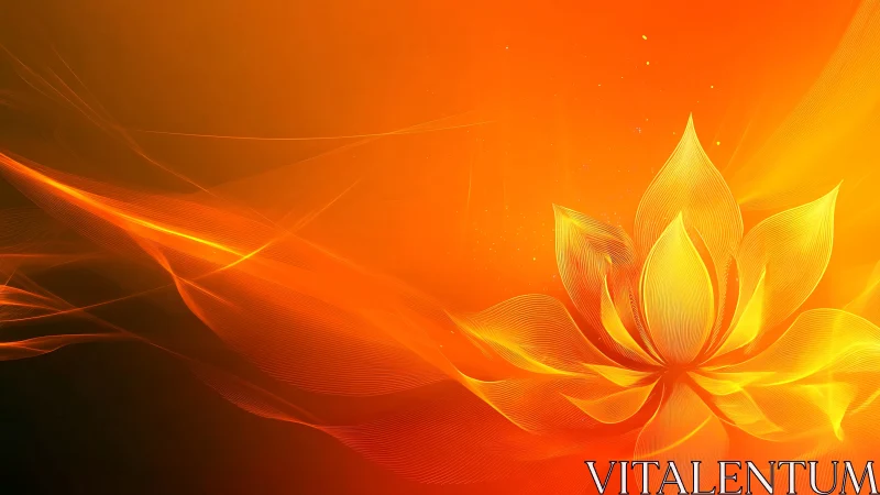 Glowing abstract lotus flower on bright orange background.