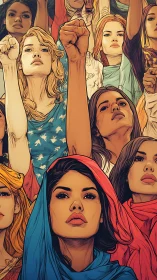 Women raise unified fists in a bold, empowering protest
