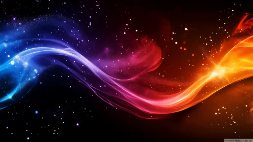 Tri-color light waves on dark background in digital abstraction.