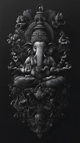 Elephant-headed deity sculpture rendered with intricate relief detail
