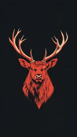 Bold red stag portrait radiates strength on deep black